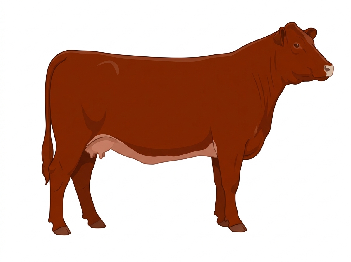Red with a pale muzzle ring and lighter underline 5/8 Highlander Cross Cow