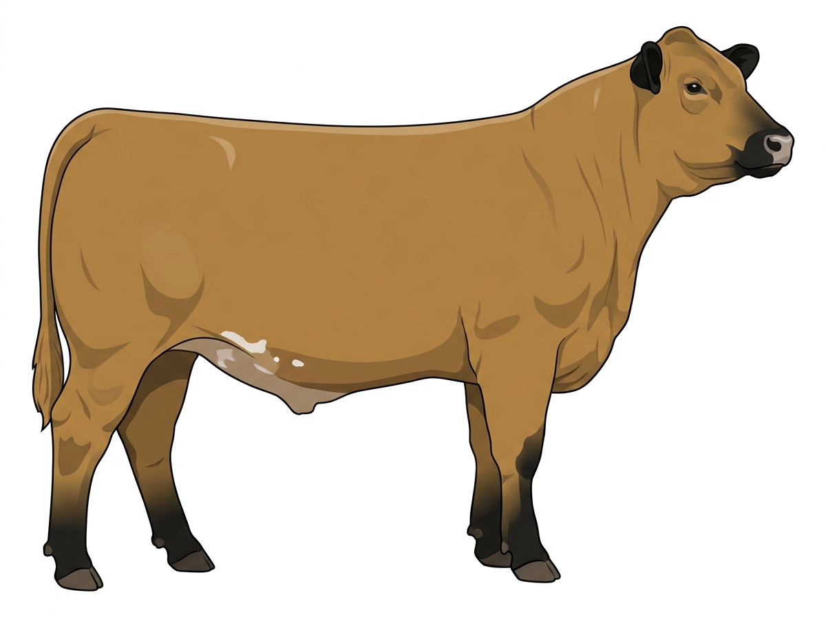 Tan with black points, a pale muzzle ring and lighter underline and a few white spots 5/8 Highlander Cross Steer