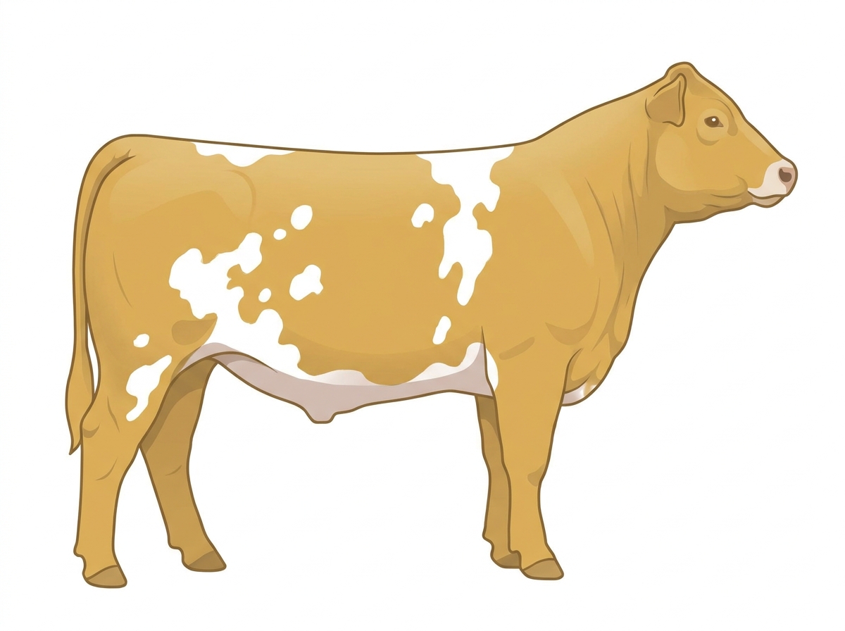 Yellow Dun with a pale muzzle ring and lighter underline and a few white spots 5/8 Highlander Cross Steer
