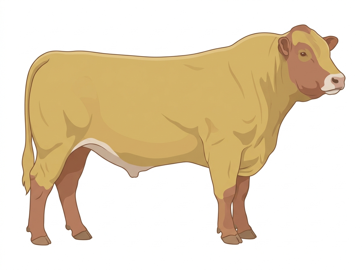 Yellow Dun with a pale muzzle ring and lighter underline 5/8 Highlander Cross Bull