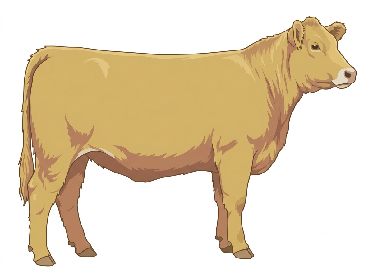 Yellow Dun with a pale muzzle ring and lighter underline 5/8 Highlander Cross Heifer