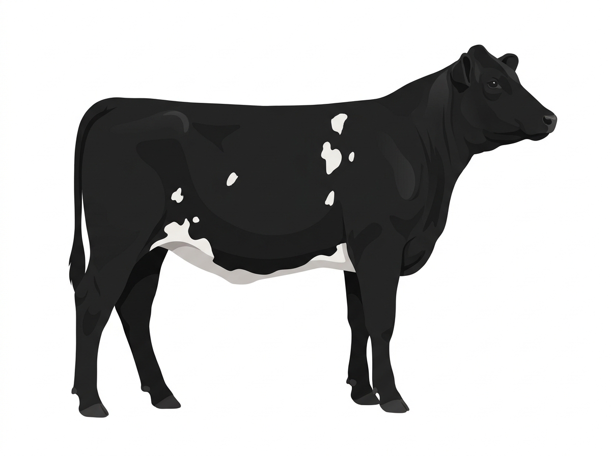 Black with a few white spots 5/8 Simmental Cross Heifer