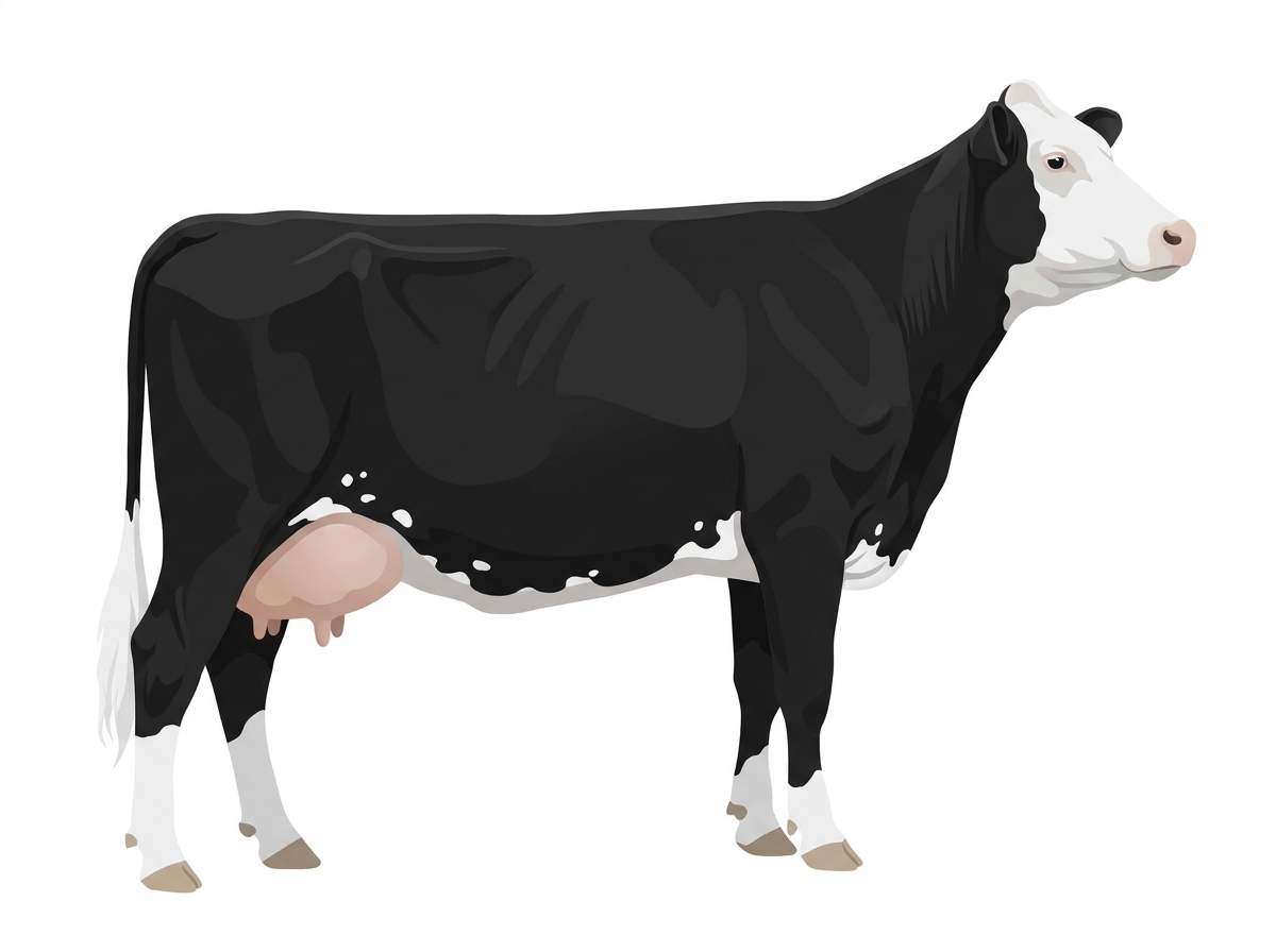 Black with a white face and a few white spots 5/8 Simmental Cross Cow