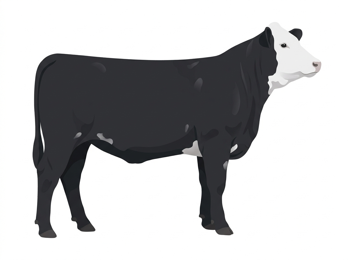 Black with a white face and a few white spots 5/8 Simmental Cross Heifer