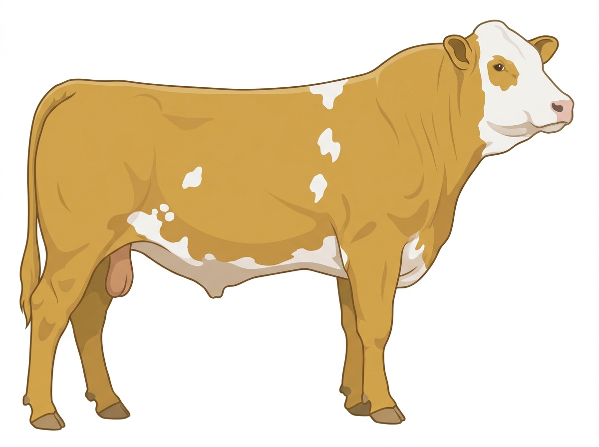 Gold with a white face and a few white spots 5/8 Simmental Cross Bull