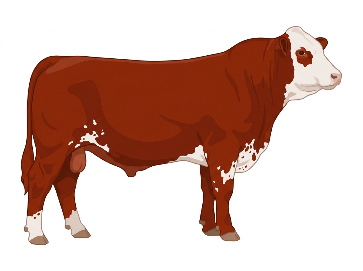 Red with a white face, a few white spots and ticking in the white 5/8 Simmental Cross Bull