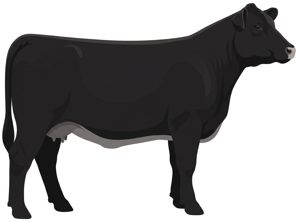 Black with a pale muzzle ring and lighter underline 7/8 Angus Cow