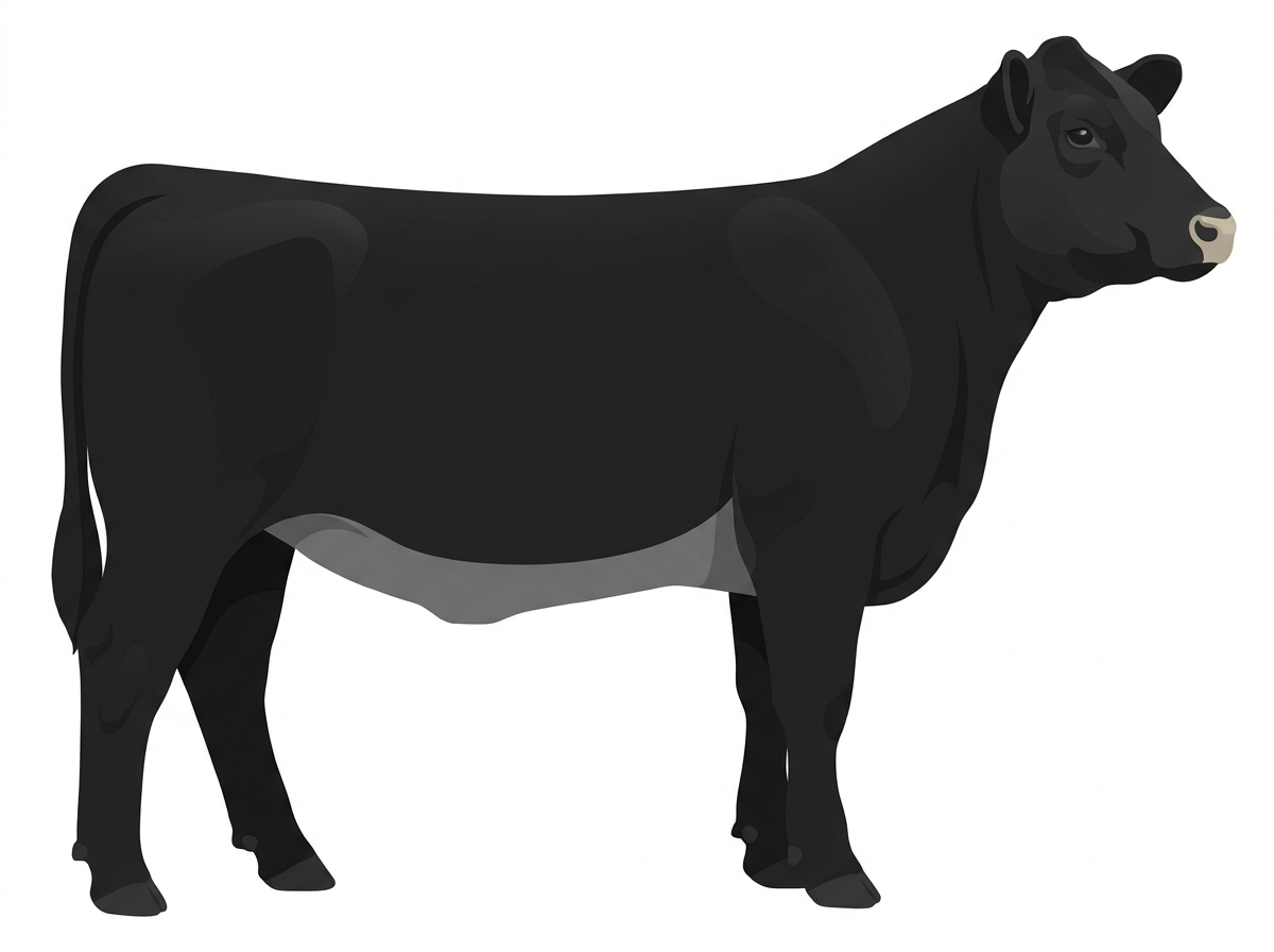Black with a pale muzzle ring and lighter underline 7/8 Angus Heifer