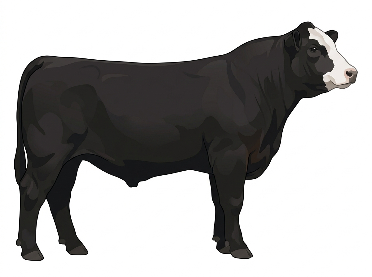 Black with a partial white face 7/8 Angus Bull