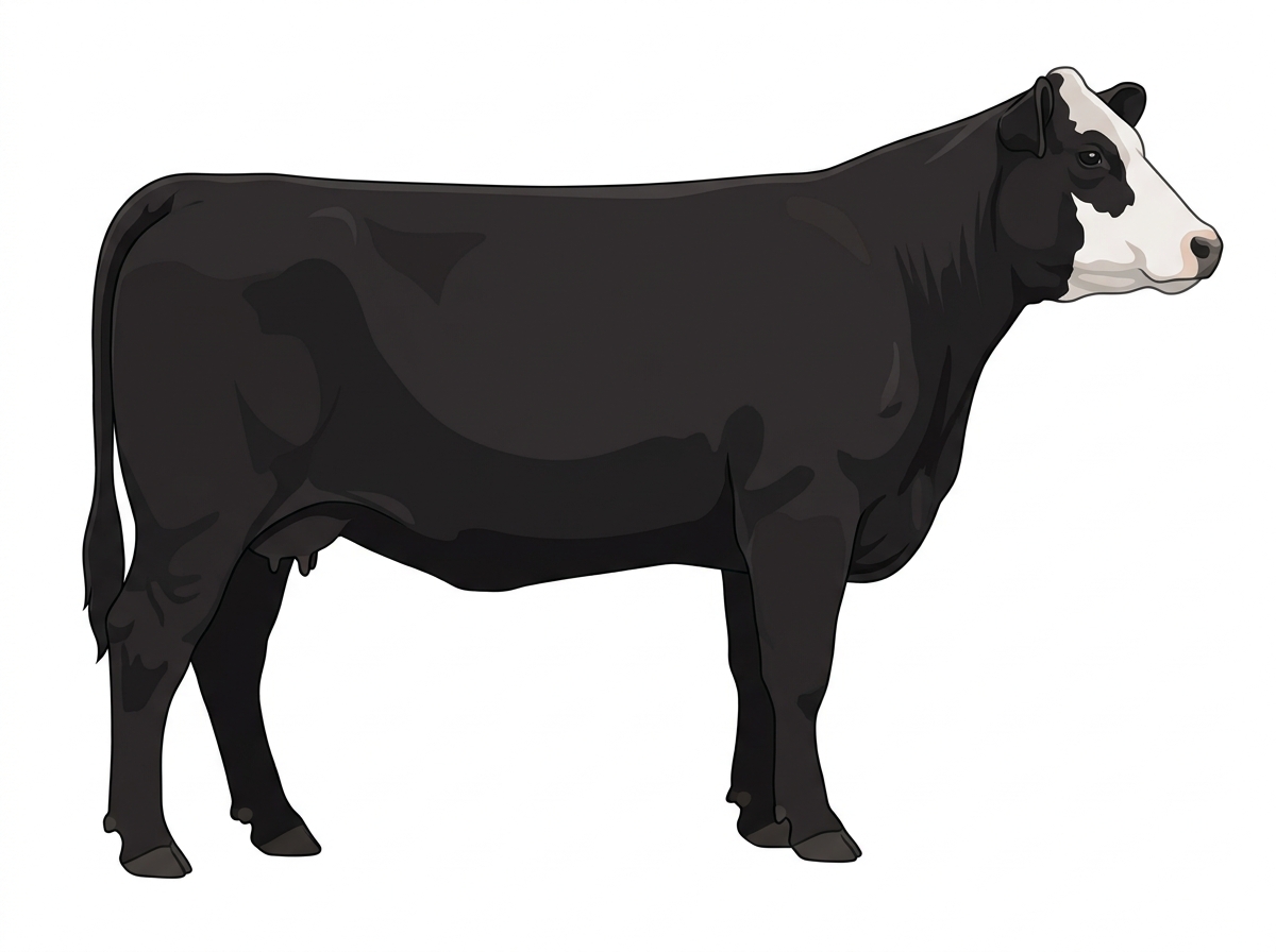 Black with a partial white face 7/8 Angus Cow