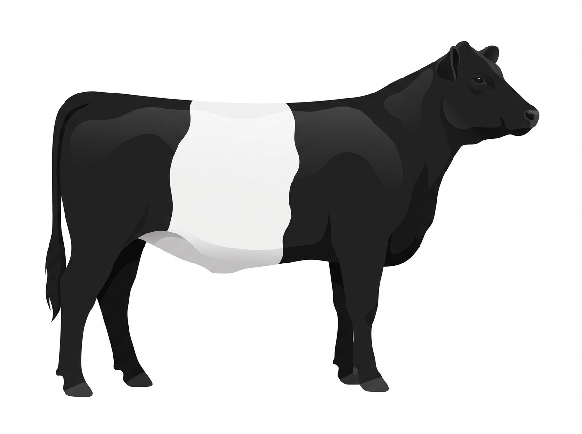 Black with a white belt around the midsection 7/8 Belted Galloway Heifer