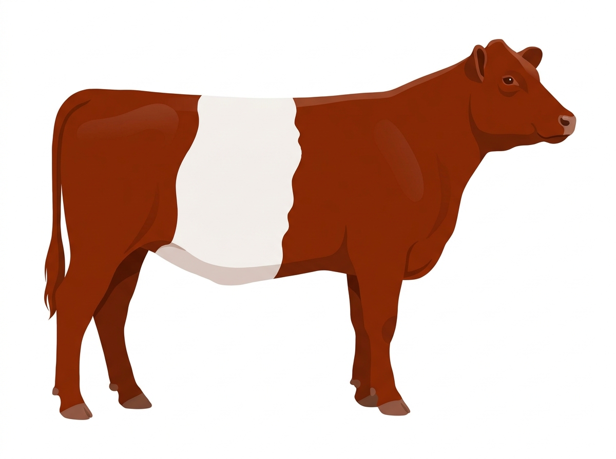 Red with a white belt around the midsection 7/8 Belted Galloway Heifer