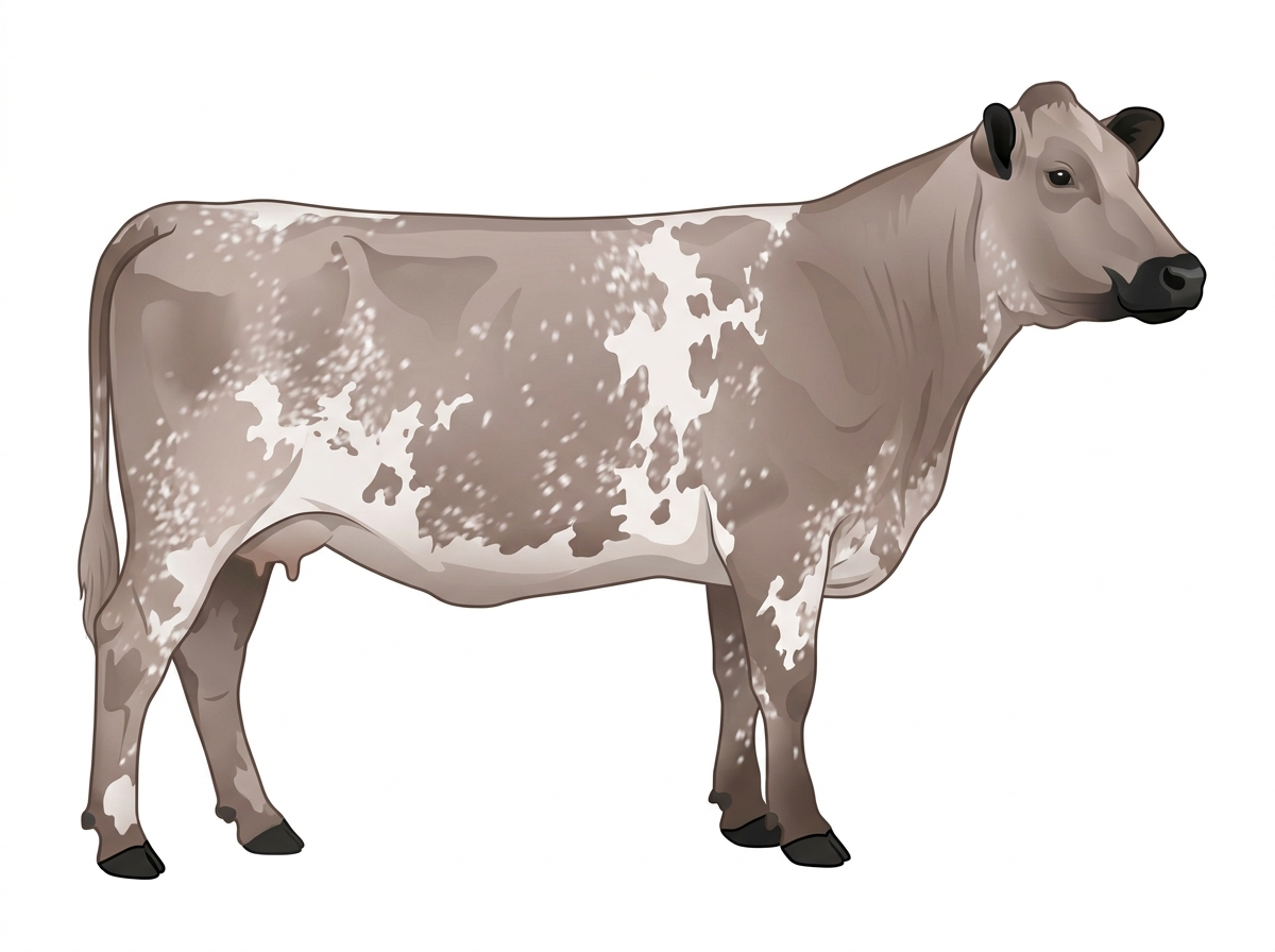 Brown roan, nearly white with black points 7/8 Shorthorn Cow