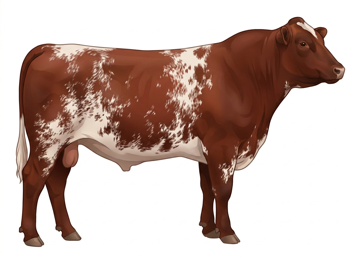 Red heavy roan with minimal spotting 7/8 Shorthorn Bull