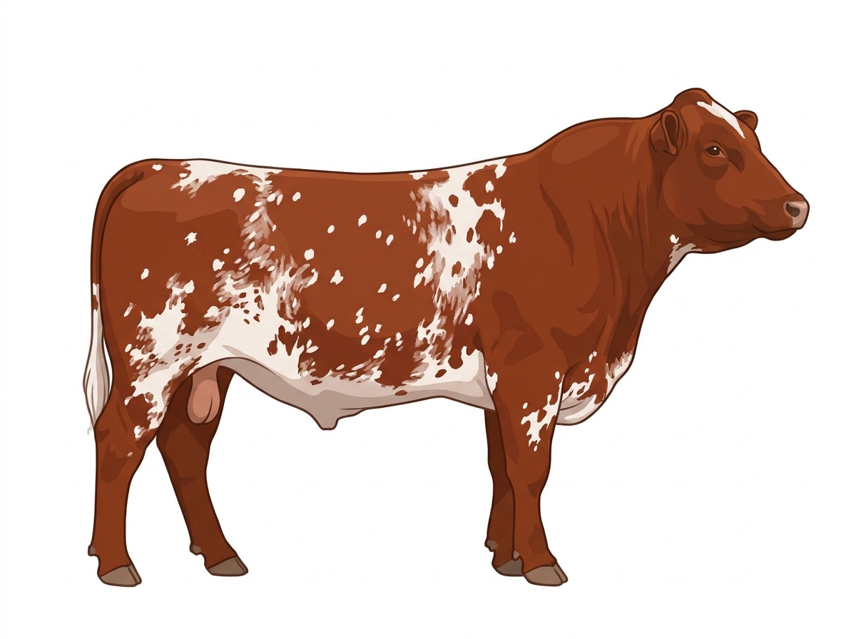 Red white roan with white spots 7/8 Shorthorn Bull