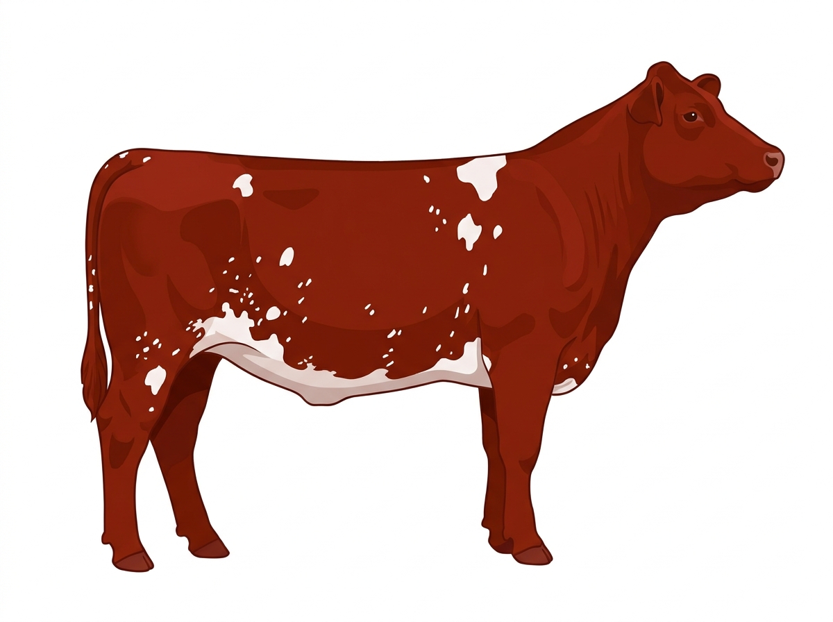 Red with a few white spots and ticking in the white 7/8 Shorthorn Heifer