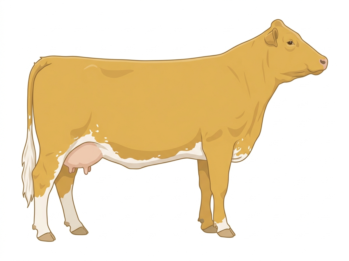 Gold with minimal white markings with ticking 7/8 Simmental Cow