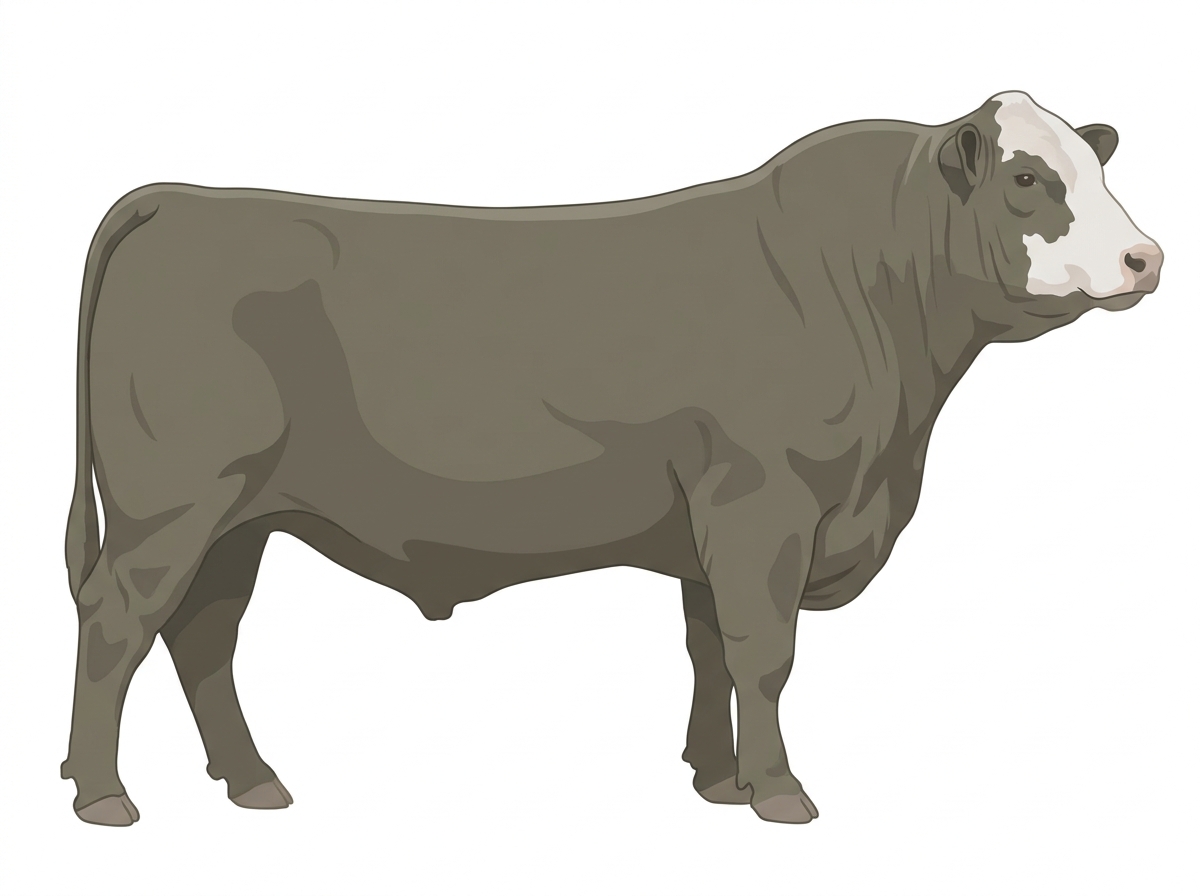 Smoky with a partial white face 9/16 Angus Cross Bull