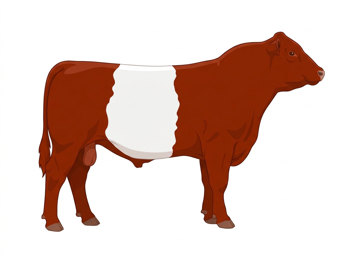 Red with a white belt around the midsection 9/16 Belted Galloway Cross Bull