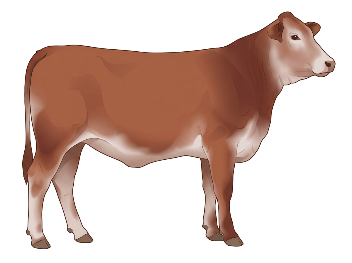 Red roan with ticking in the white 9/16 Brahman 7/16 Shorthorn Heifer