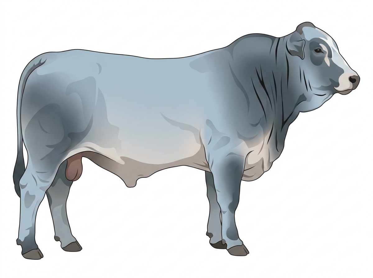 Light blue roan with black stripes and a partial white face 9/16 Brahman Cross Bull