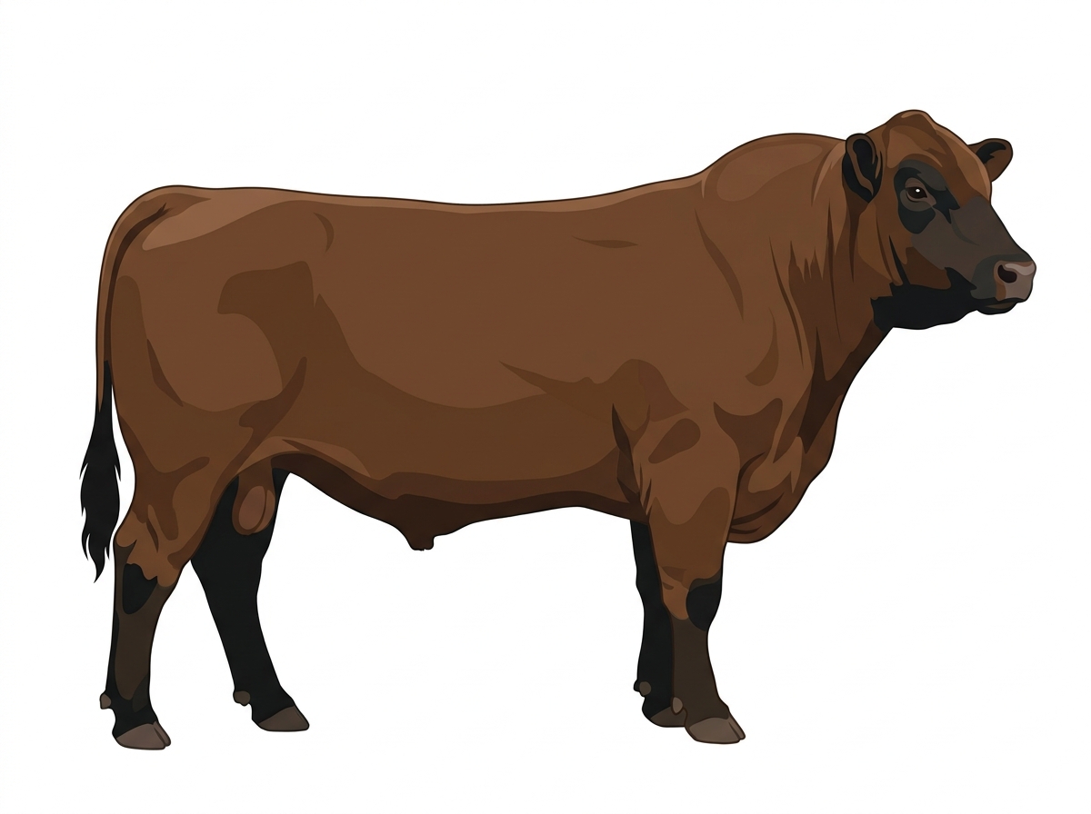 Brown with black points 9/16 Red Angus Cross Bull