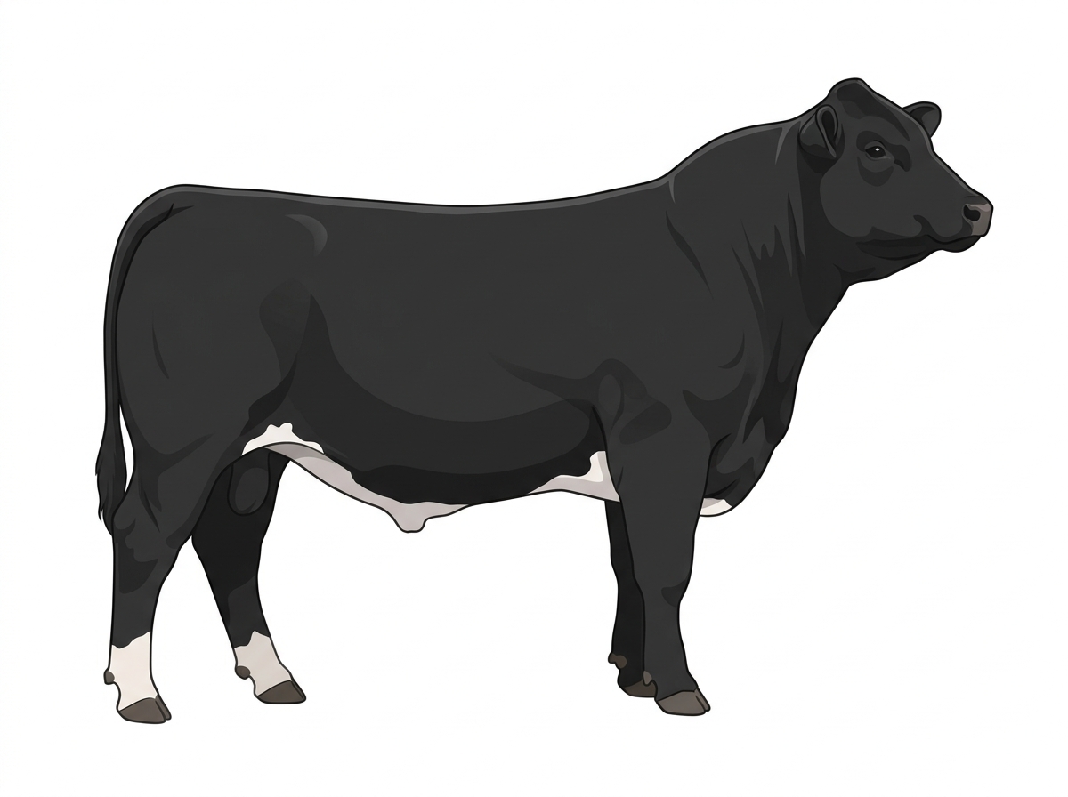 Black with a few white spots 9/16 Simmental Cross Bull