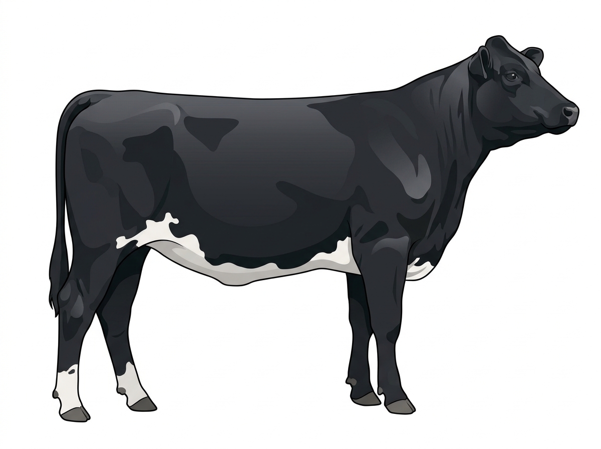 Black with a few white spots 9/16 Simmental Cross Heifer