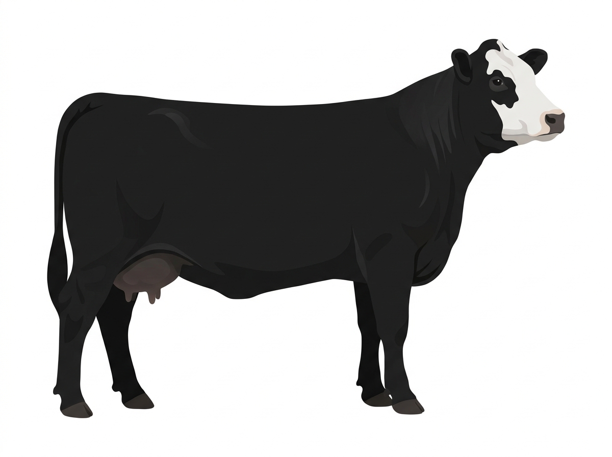 Black with a white face 9/16 Simmental Cross Cow