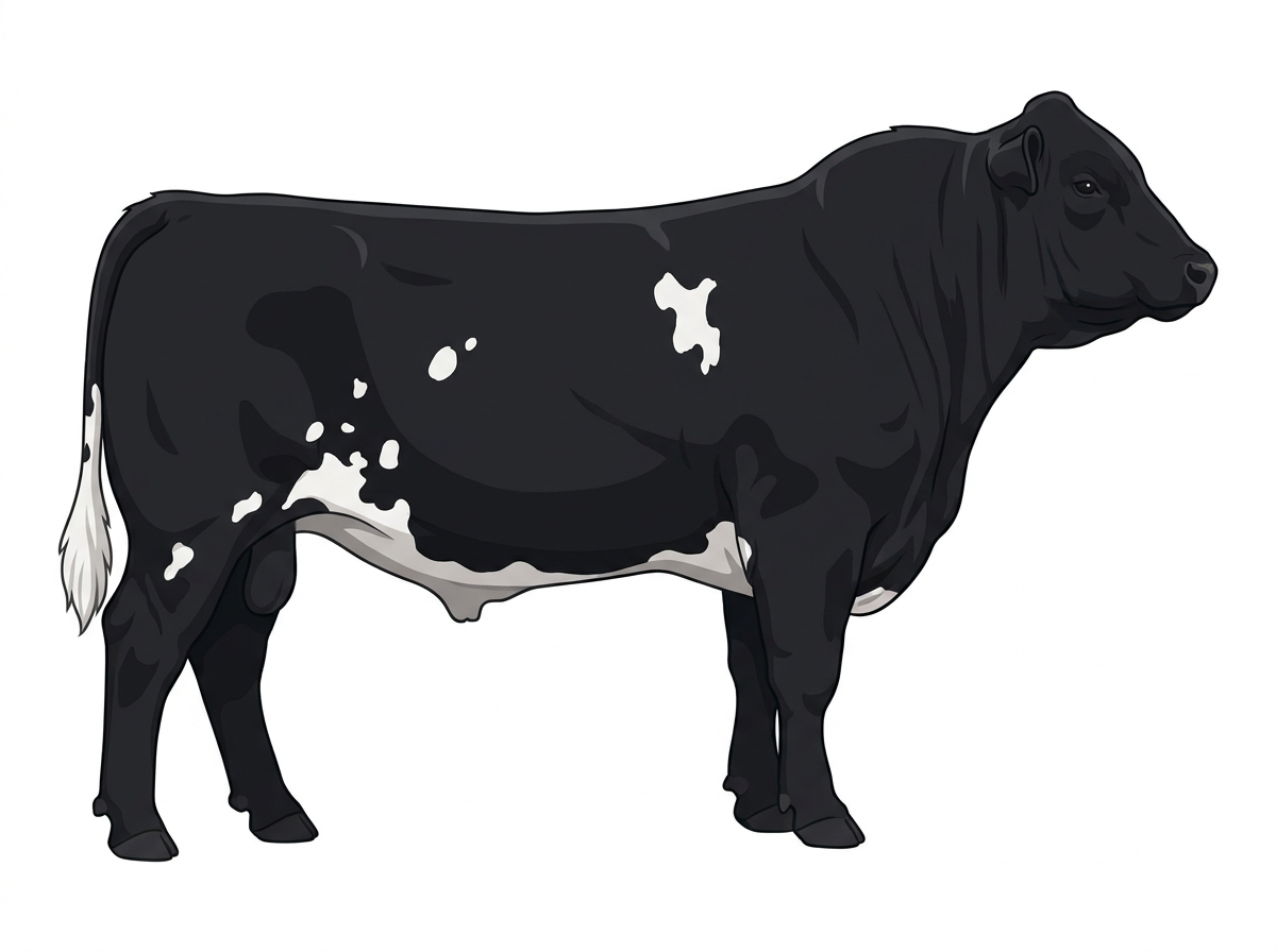 Black with white spots 9/16 Simmental Cross Bull