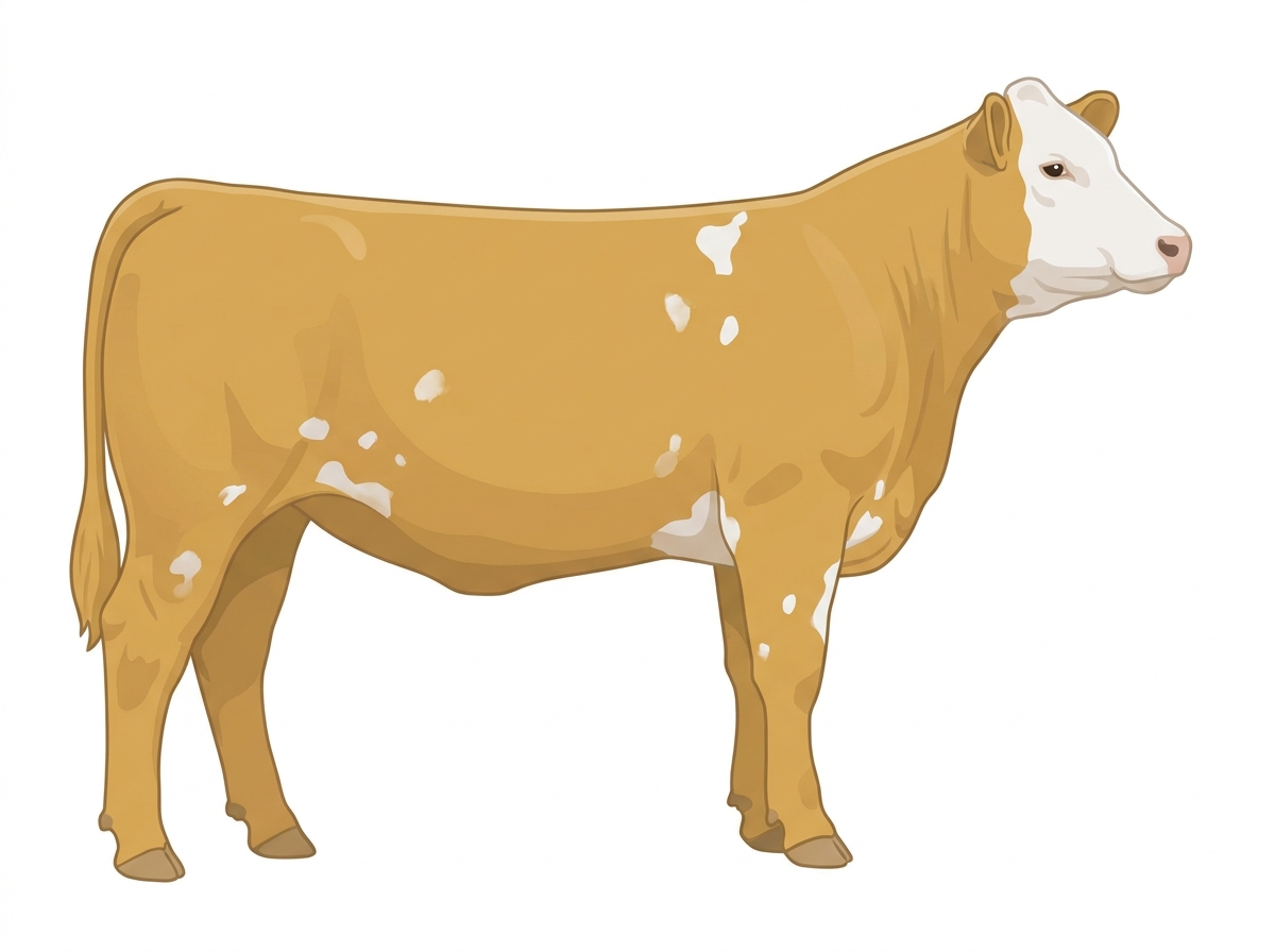 Gold with a white face and a few white spots 9/16 Simmental Cross Heifer