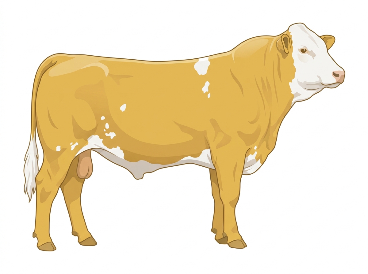 Gold with a white face and white spots 9/16 Simmental Cross Bull