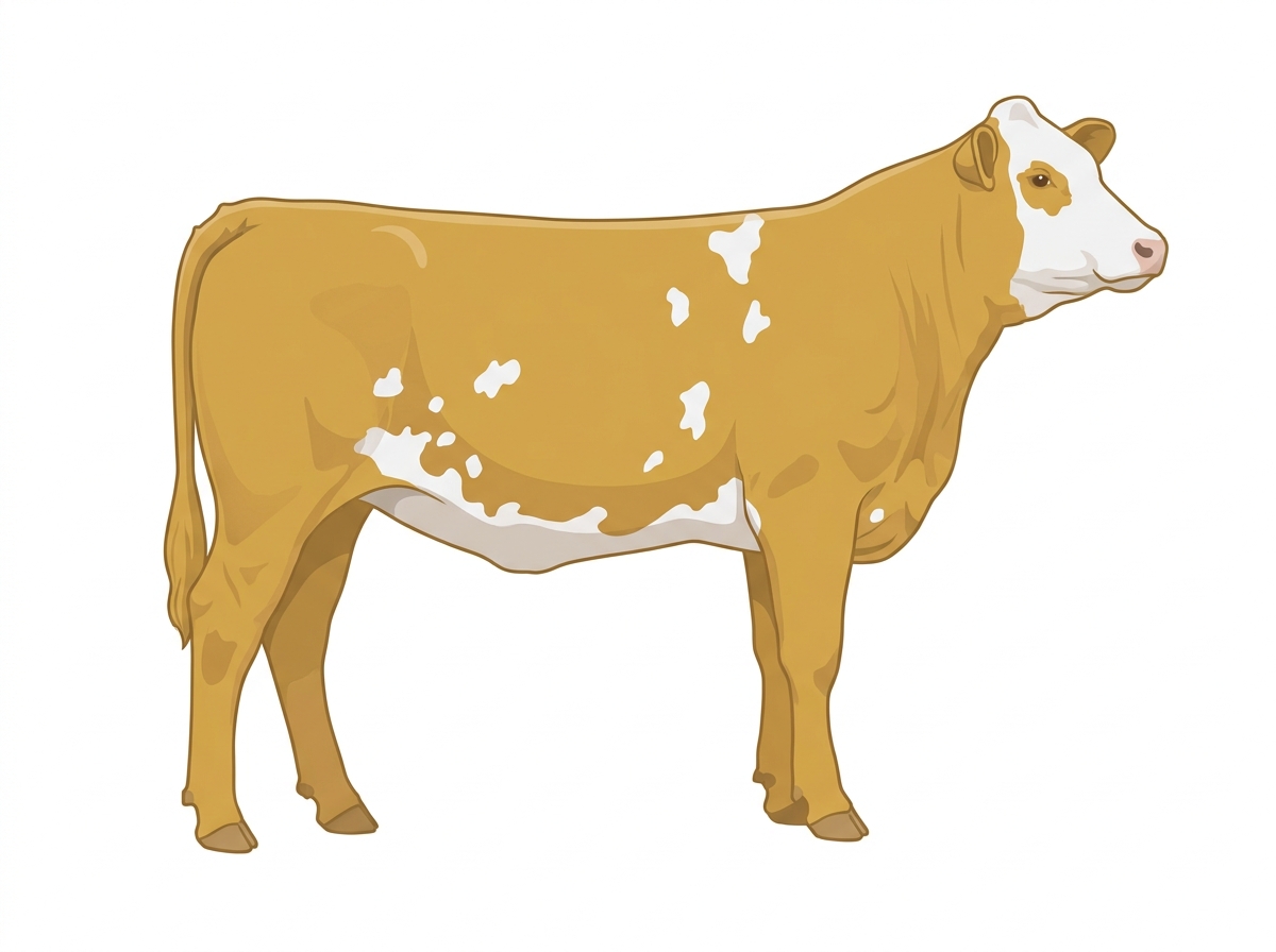 Gold with a white face and white spots 9/16 Simmental Cross Heifer
