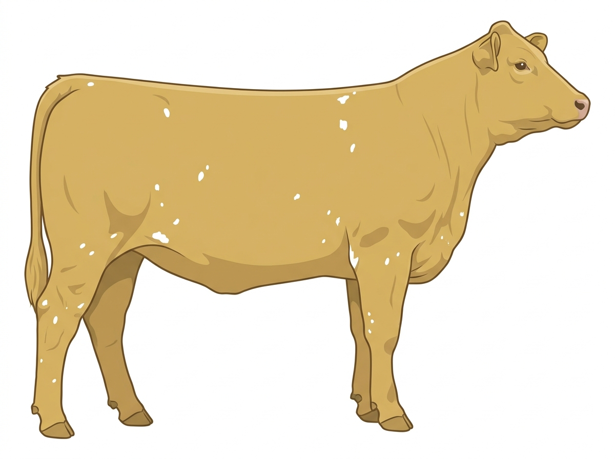 Yellow Dun with a few white spots and ticking in the white 9/16 Simmental Cross Heifer