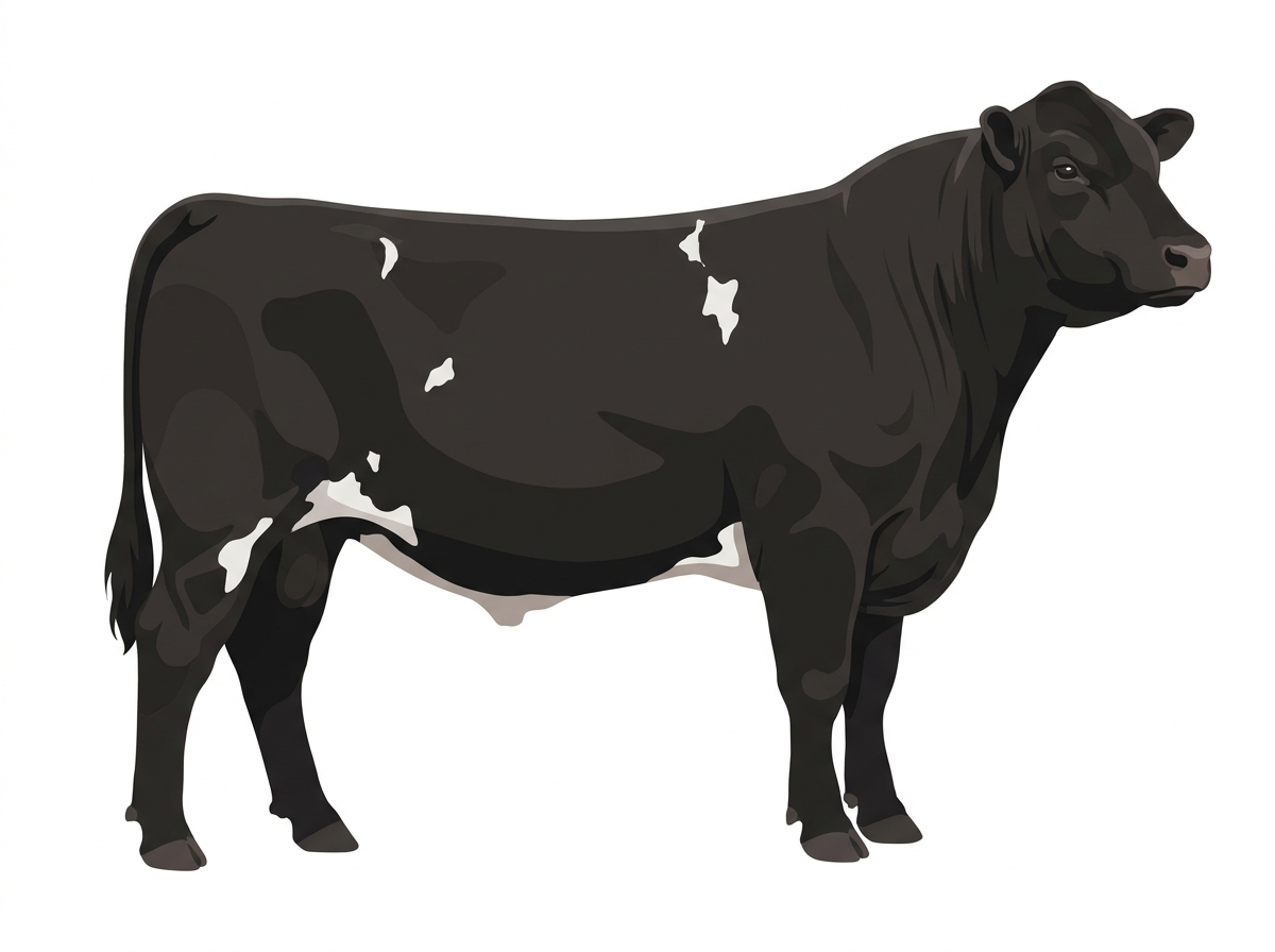 Black with a few white spots Angus Cross Bull