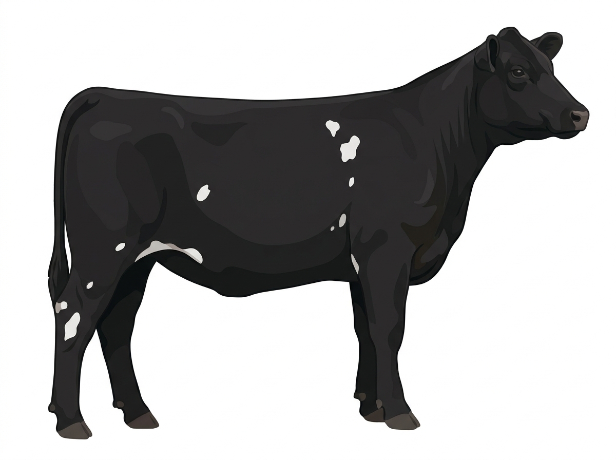 Black with a few white spots Angus Cross Heifer
