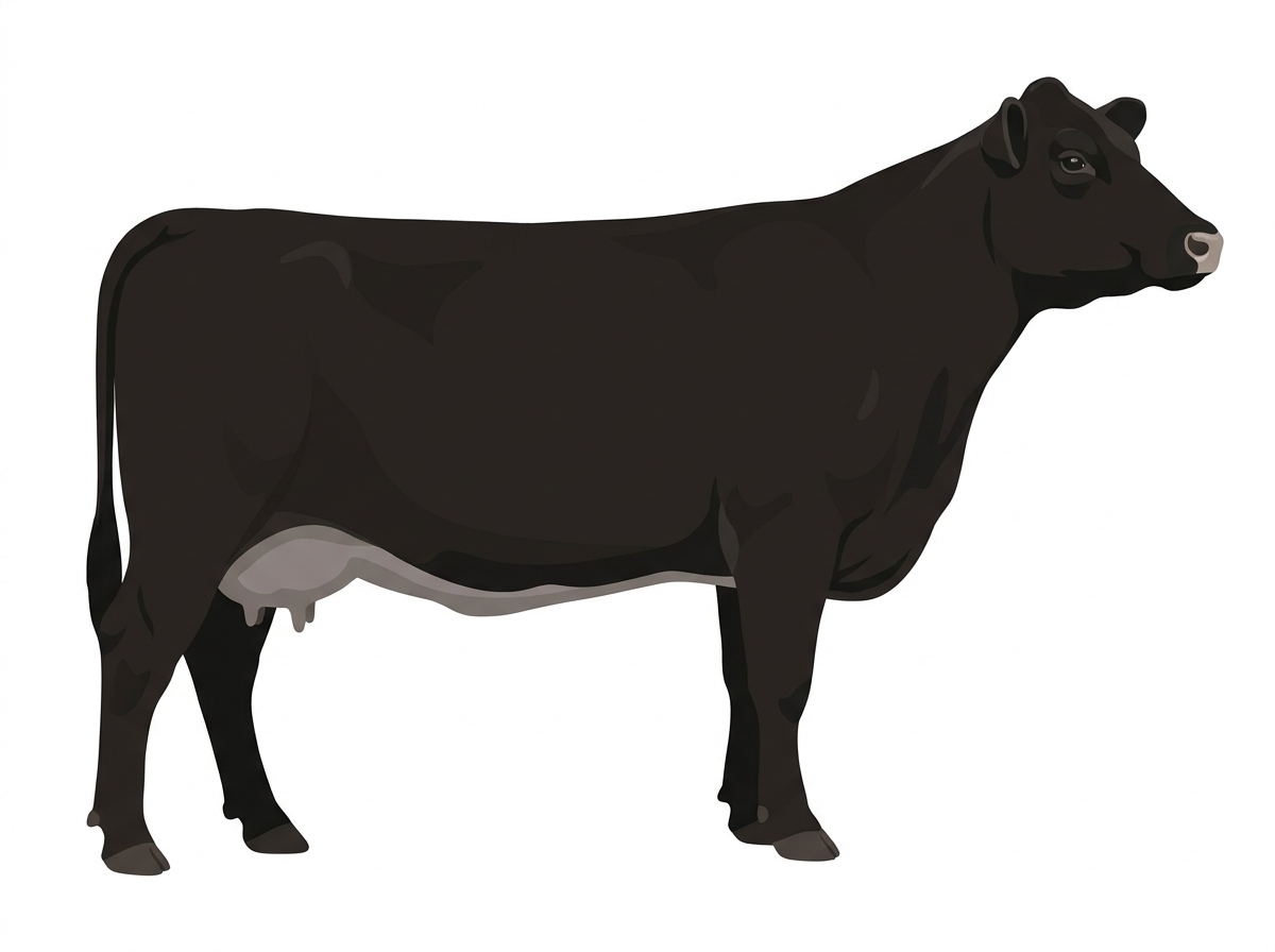 Black with a pale muzzle ring and lighter underline Angus Cross Cow