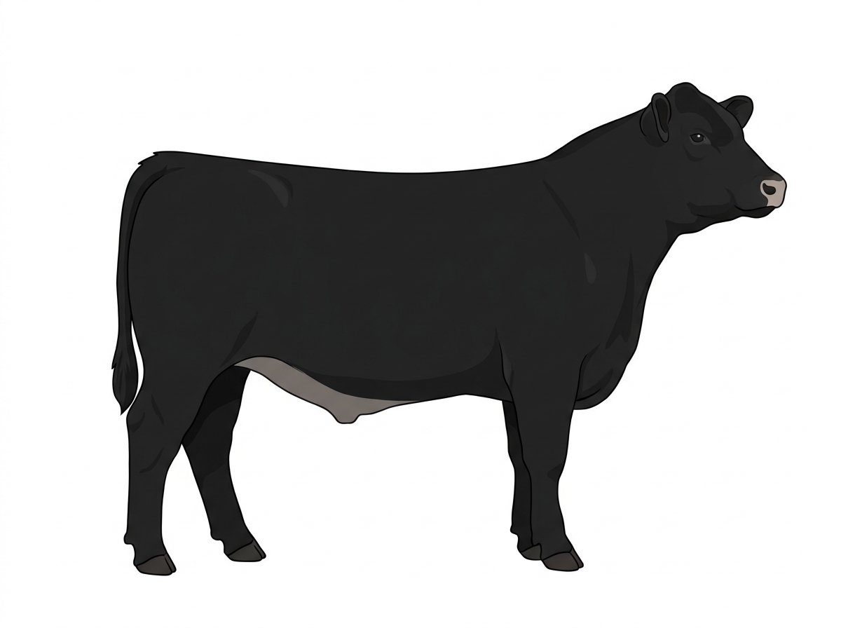 Black with a pale muzzle ring and lighter underline Angus Cross Steer