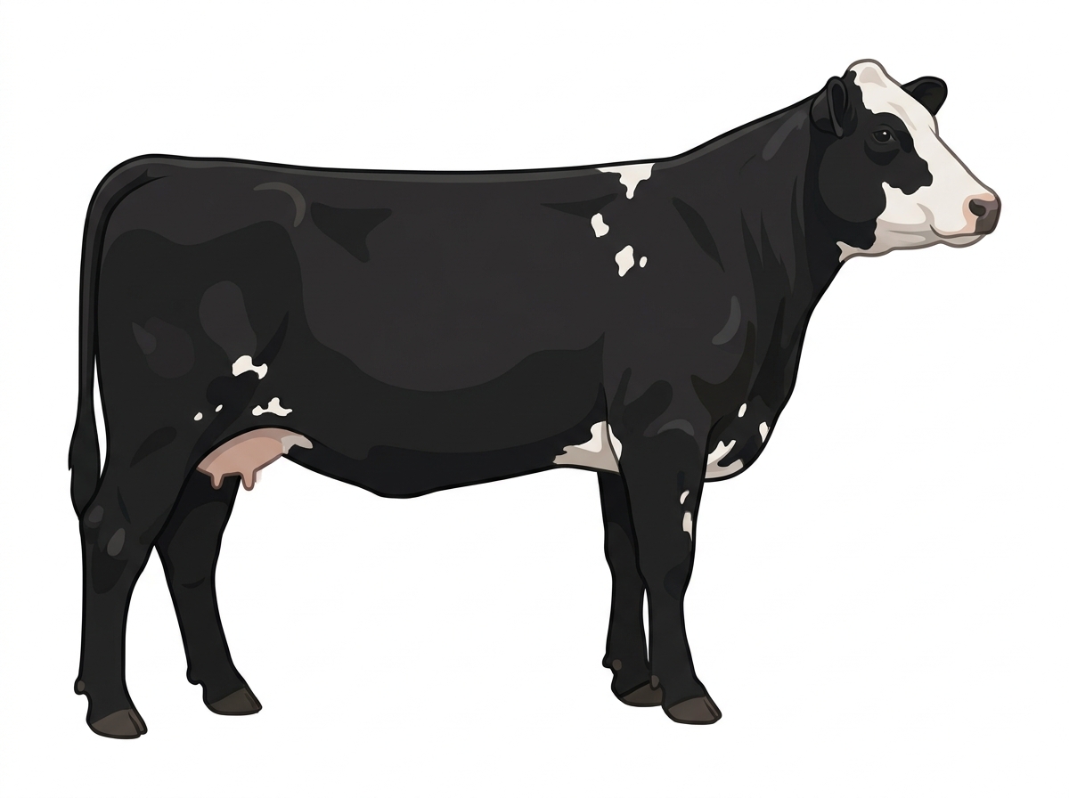 Black with a partial white face and a few white spots Angus Cross Cow