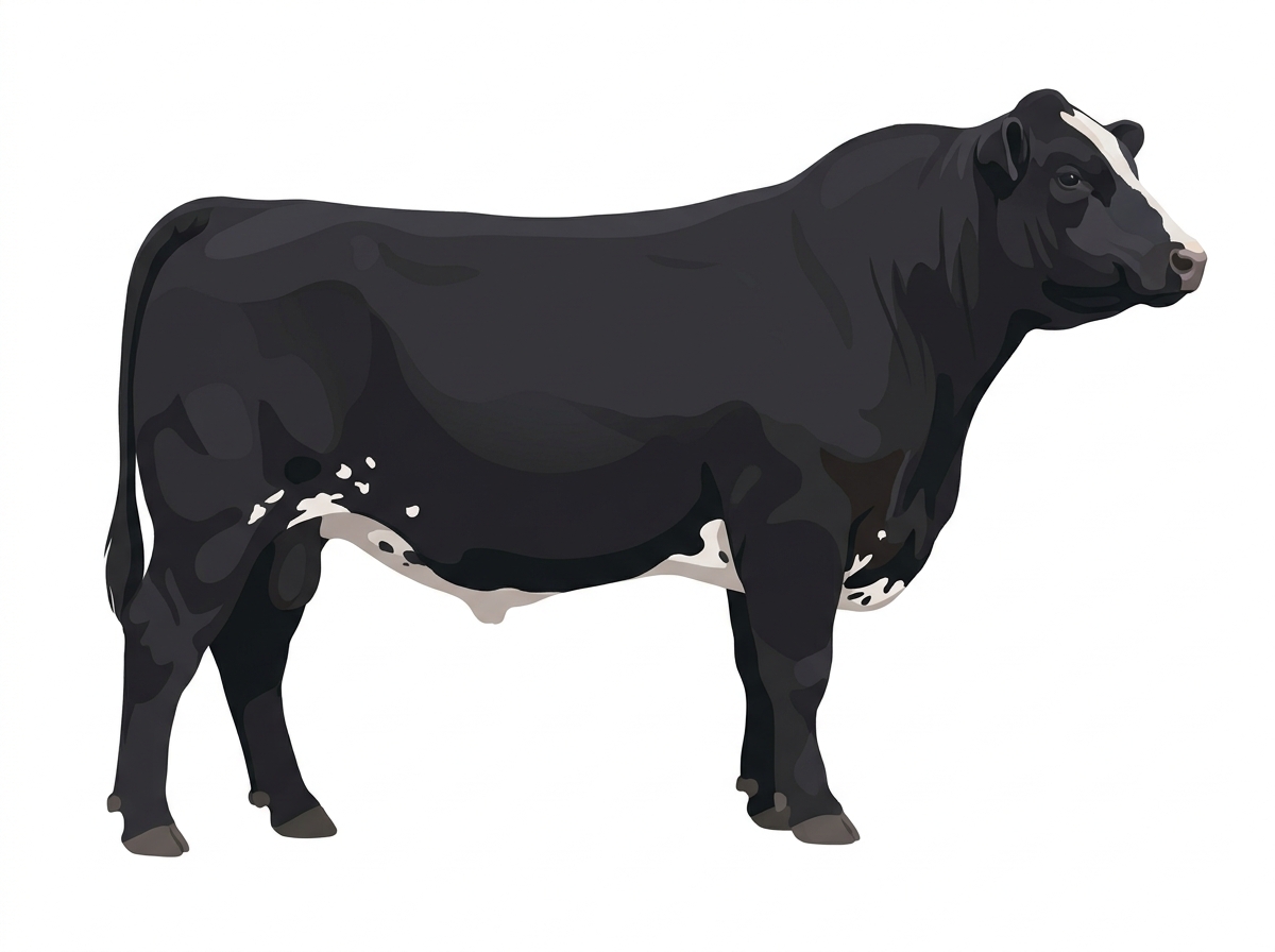 Black with a partial white face and white spots Angus Cross Bull