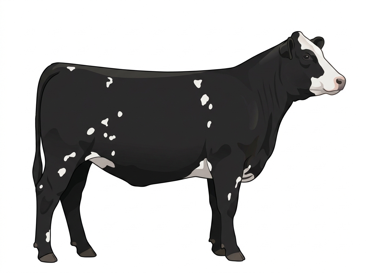 Black with a partial white face and white spots Angus Cross Heifer