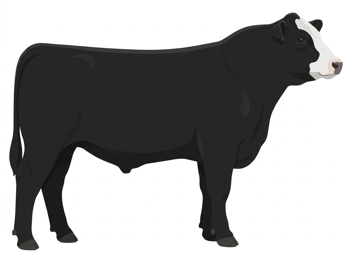 Black with a partial white face Angus Cross Bull