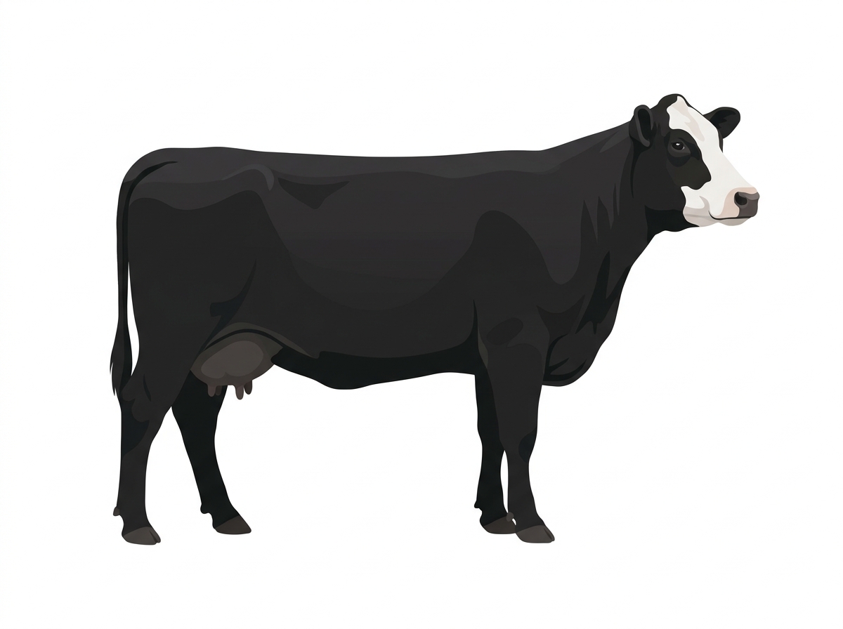 Black with a partial white face Angus Cross Cow