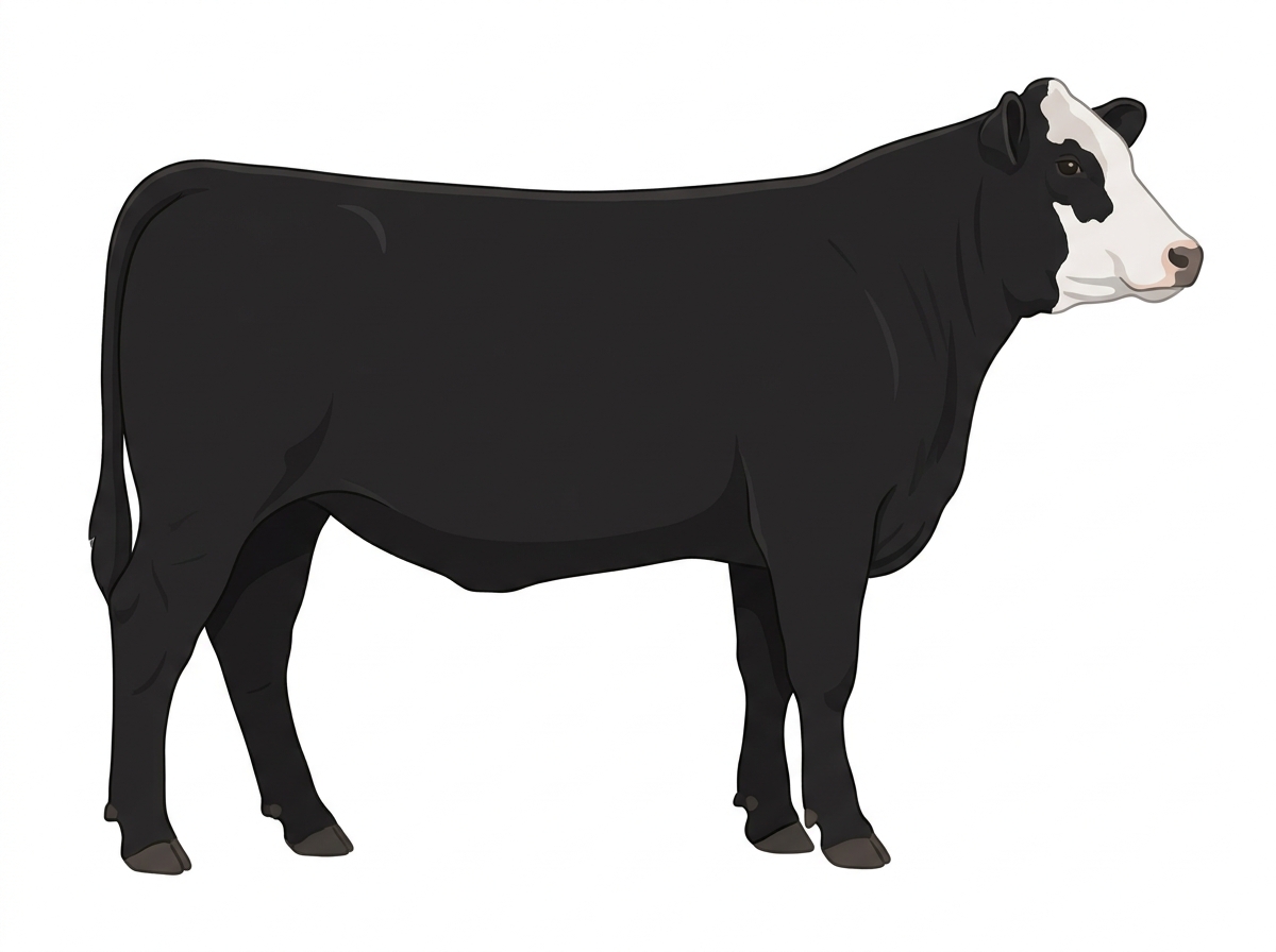 Black with a partial white face Angus Cross Heifer