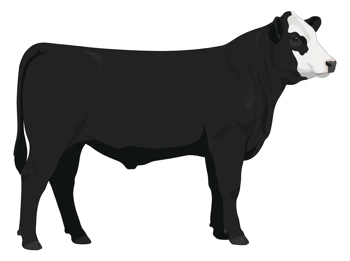 Black with a partial white face Angus Cross Steer