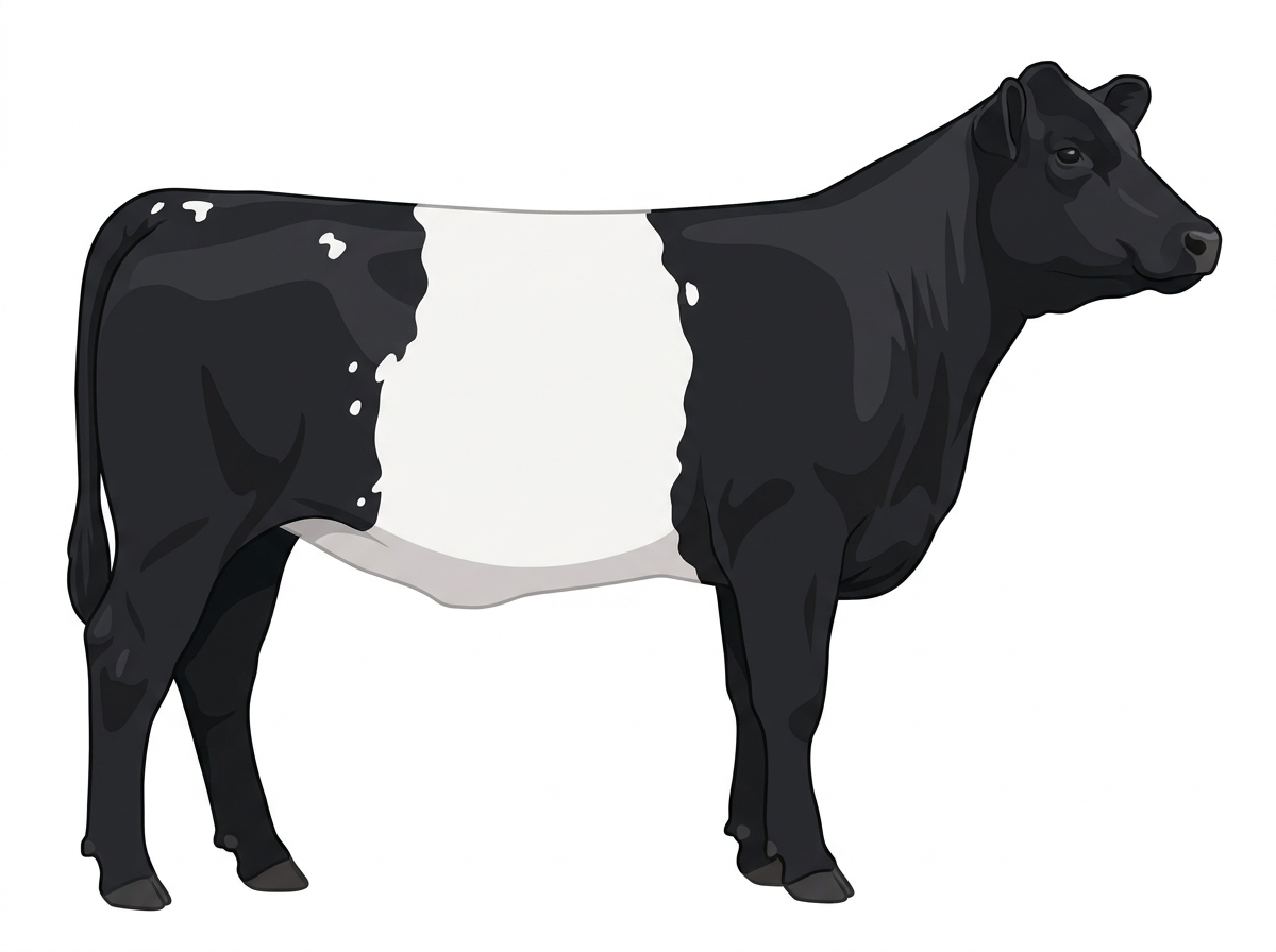 Black with a white belt around the midsection and a few white spots Angus Cross Heifer