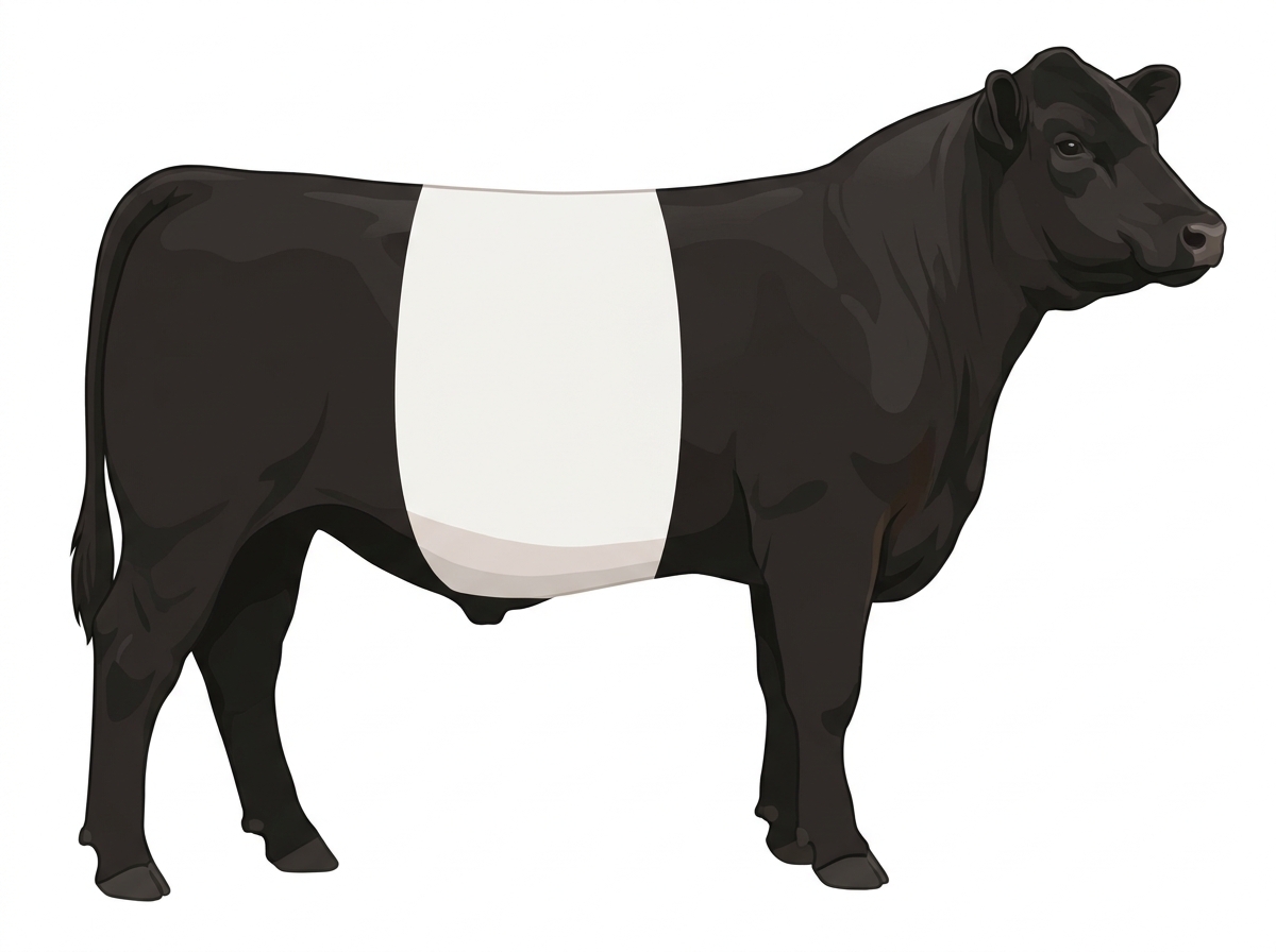 Black with a white belt around the midsection Angus Cross Steer