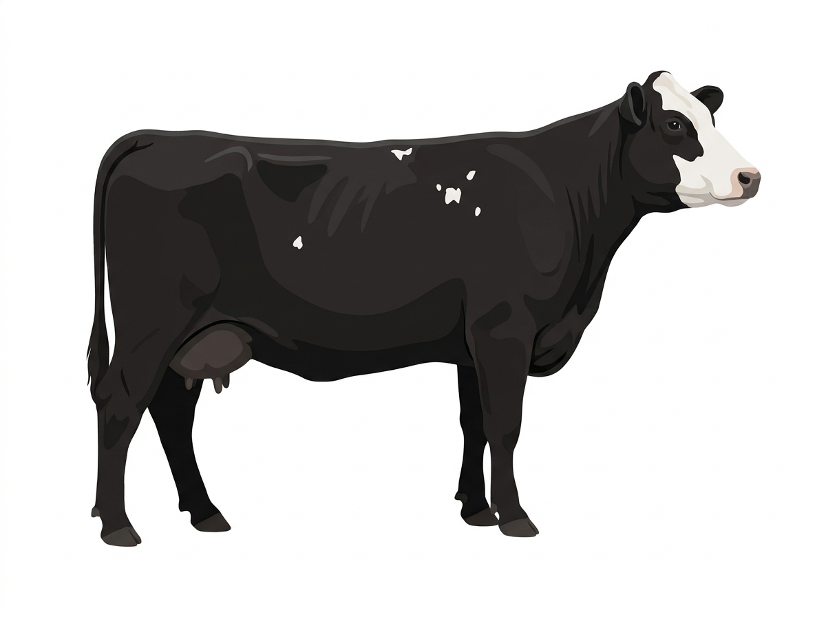 Black with a white face and a few white spots Angus Cross Cow