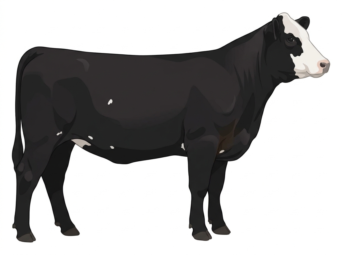 Black with a white face and a few white spots Angus Cross Heifer