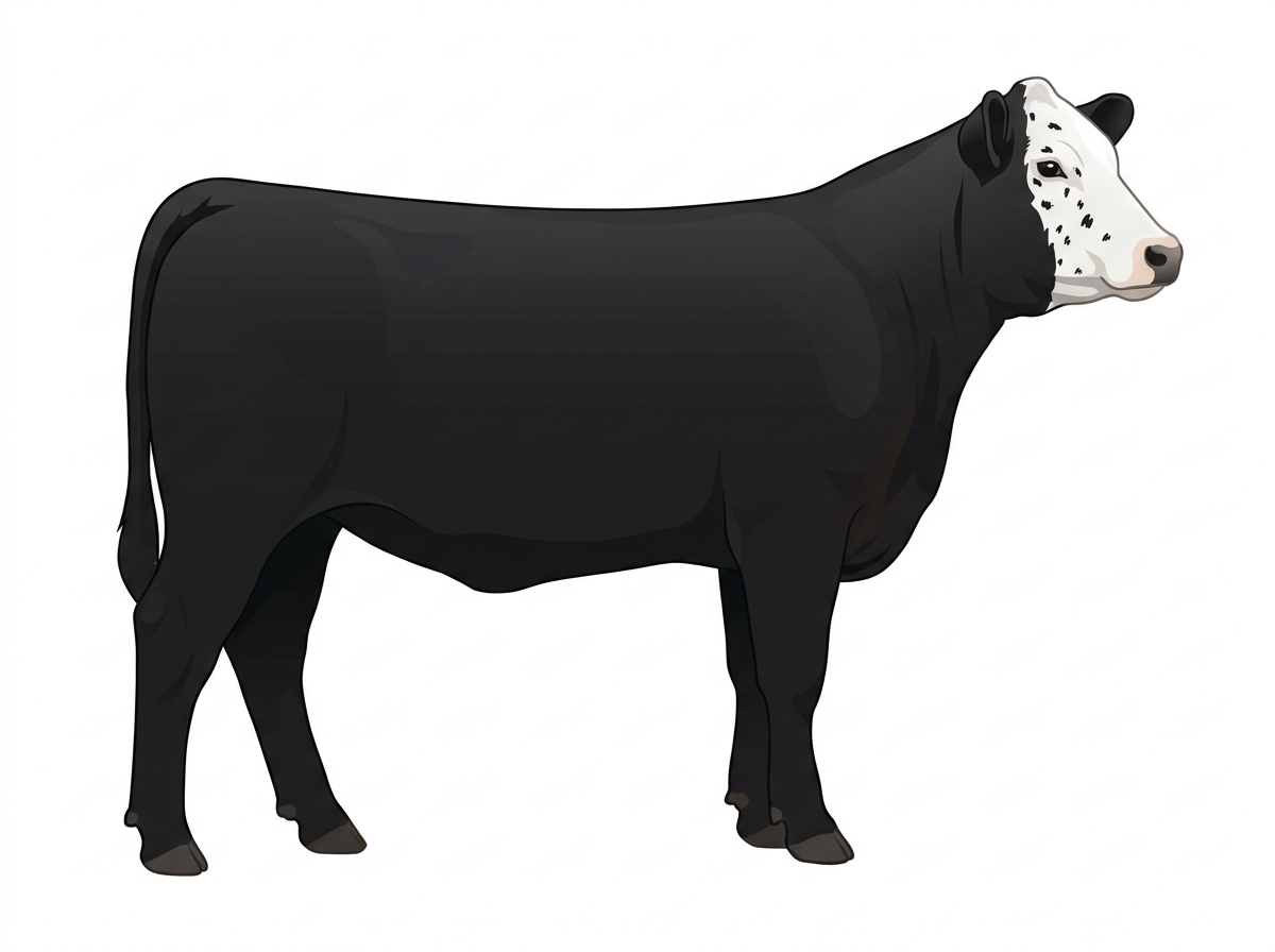 Black with a white face and ticking in the white Angus Cross Heifer